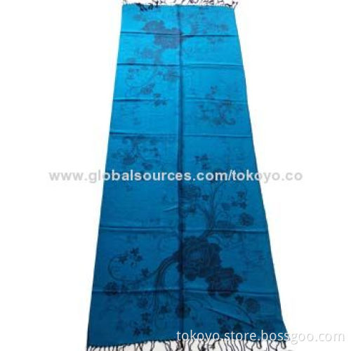Jacquard scarf with placement pattern, explosion floral, 180*70+8cm tassels, poly and viscose